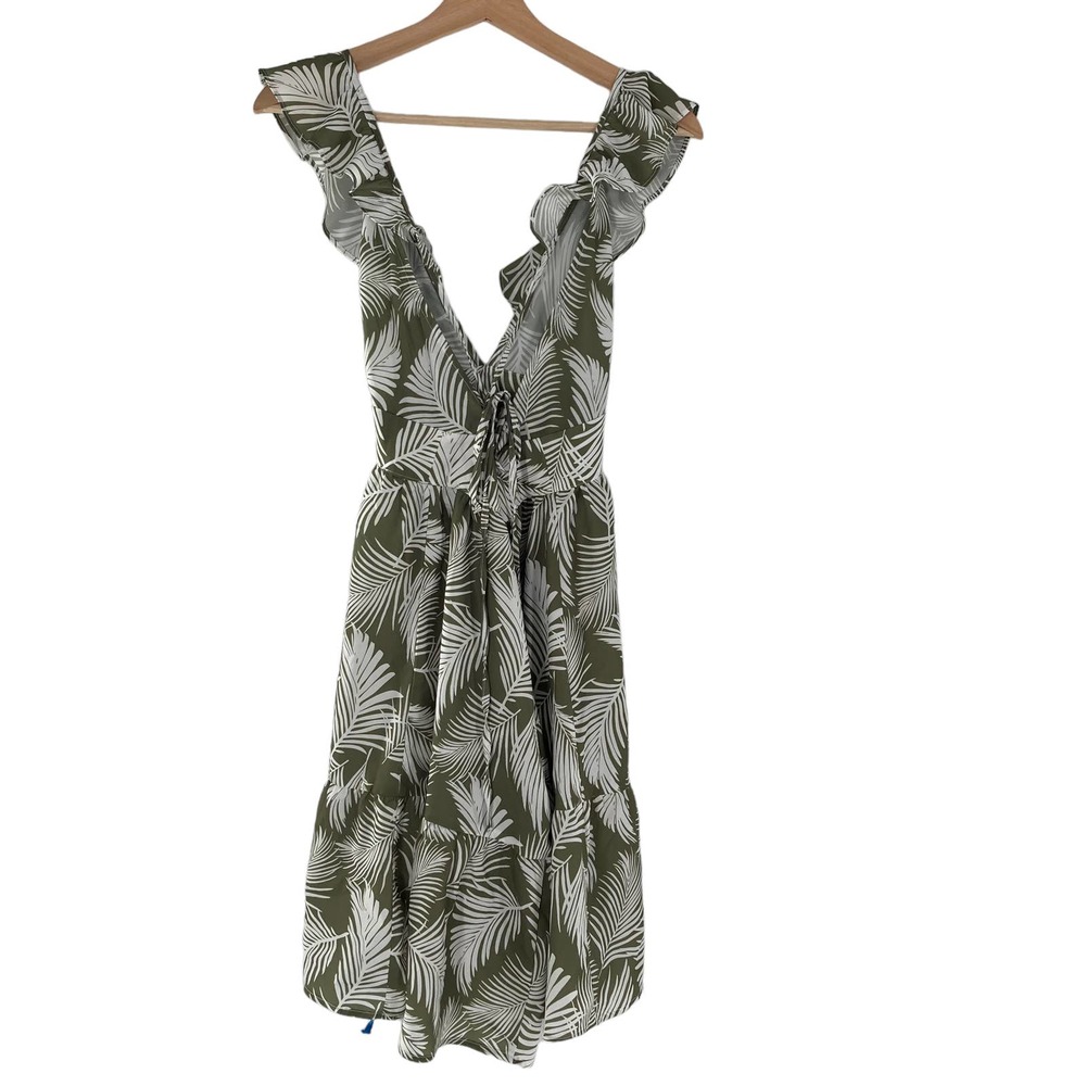 Cupshe Wrap Palm Print Ruffle Green Dress Swim Cover Up Dress - Picture 3 of 5